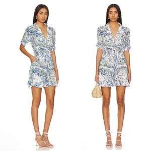 NWT Poupette St. Barth Bettina Mini Dress Romper Revolve in Blue Foulard Floral